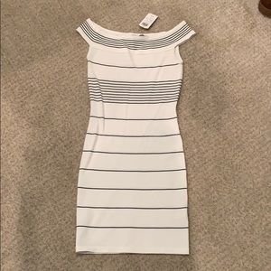 Stripped Off The Shoulder Tight Sheer Dress